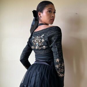 Black sparkly rhinestone sequin knit shrug, Sz. S, Cell